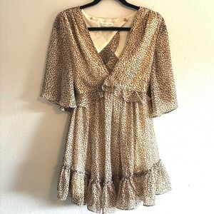 12th Tribe x Lauren L Babydoll Leopard Print Mini Dress Small Coquette Open Back